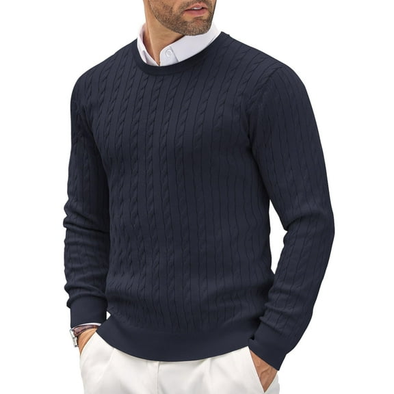 COOFANDY Mens Crewneck Sweater Slim Fit Lightweight Dress Sweater Cable Knit Sweater Pullover