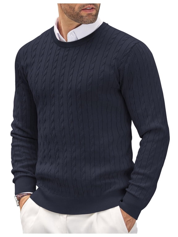Mens Pullover Sweater Twist Textured Long Sleeve Knitted Sweaters Slim fit Dress Sweaters