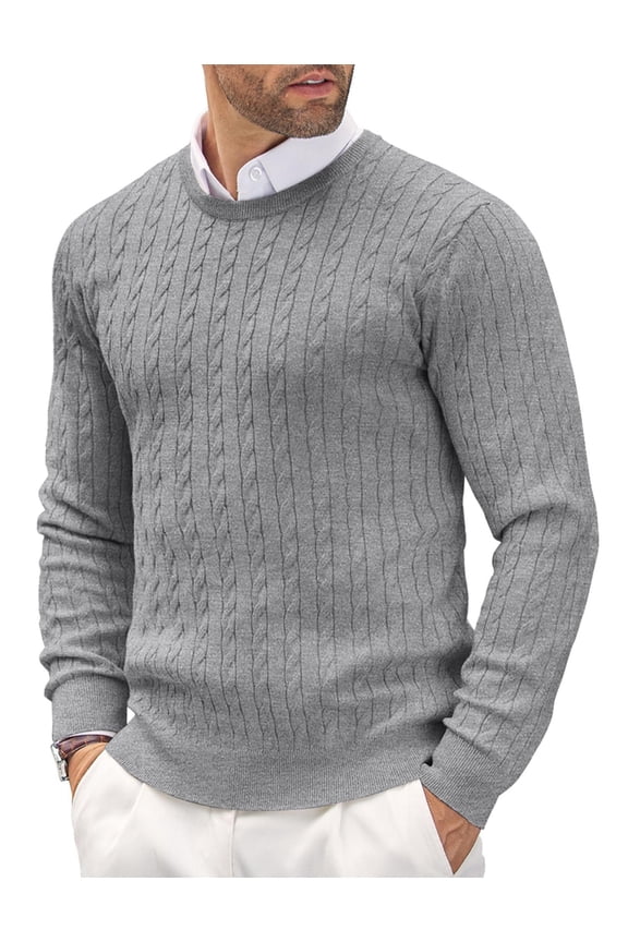 Men's Crewneck Cable Knit Sweaters Long Sleeve Lightweight Casual Twist Patterned Pullover Sweater