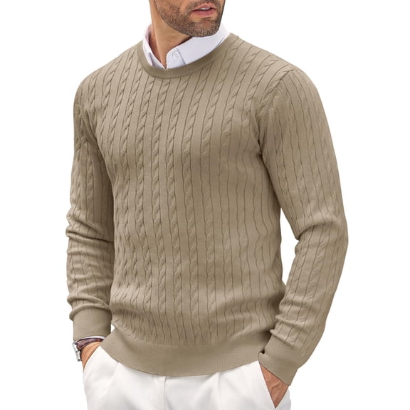 COOFANDY Men's Crewneck Knit Sweater Slim Fit Lightweight Casual Twist Patterned Cable Knitted Pullover