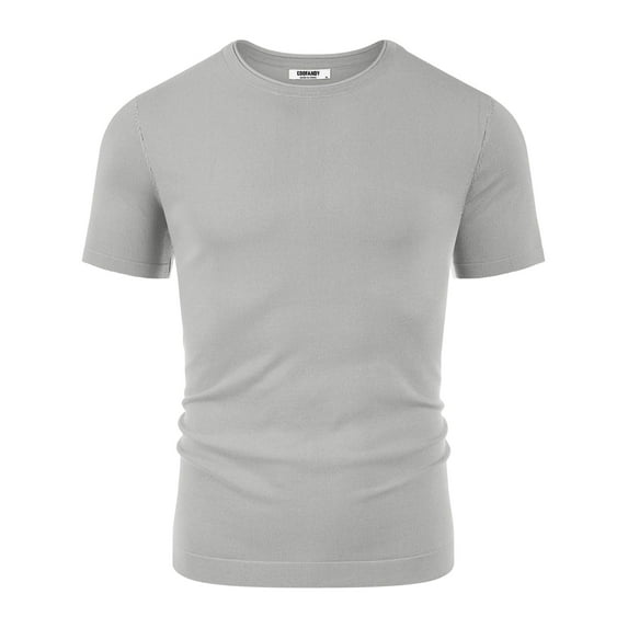 COOFANDY Men's Crewneck T Shirts Knit Tops Casual Fashion Summer Short Sleeve Knitted Pullover Solid Tees Light Gray S