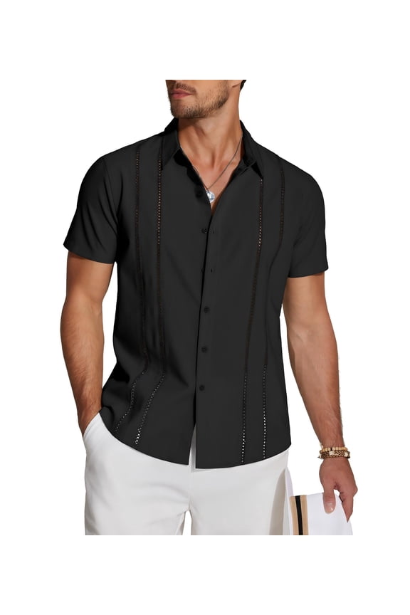 Men's Cuban Guayabera Linen Shirt - Short Sleeve Casual Beach Summer Button Down