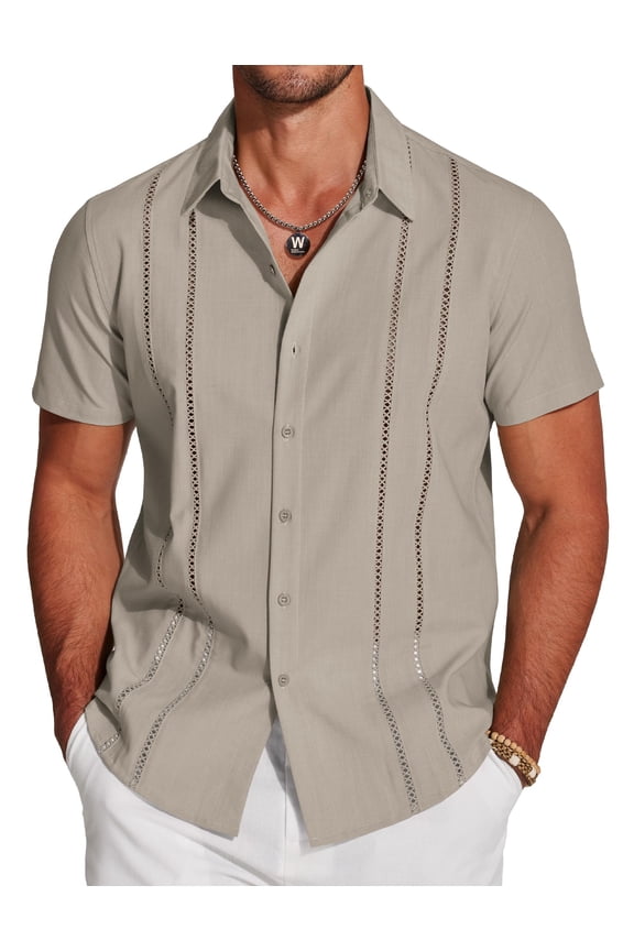 Men's Cuban Guayabera Linen Shirt - Short Sleeve Casual Beach Summer Button Down