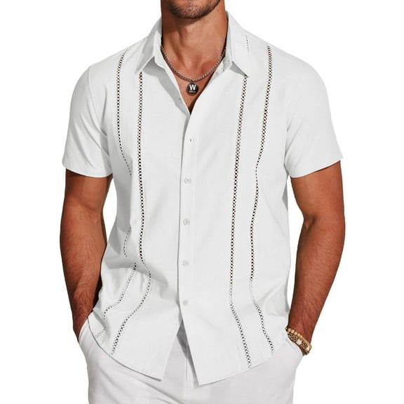 COOFANDY Men's Cuban Guayabera Short Sleeve Button Down Shirt - Casual Summer Beach Linen Shirts