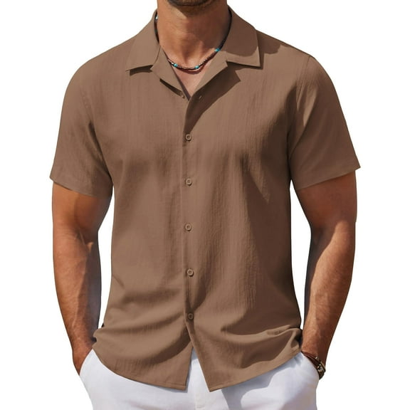 COOFANDY Mens Short Sleeve Button Shirts Breathable Untucked Beach Wedding Shirt