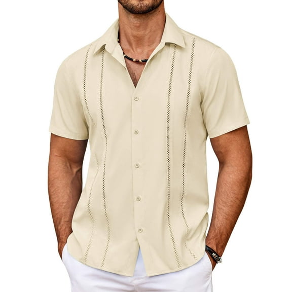COOFANDY Men's Cuban Guayabera Shirt Summer Beach Vacation Shirt Casual Short Sleeve Button Down Resort Wear