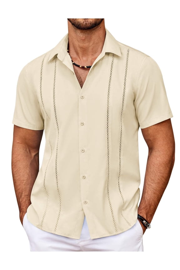 Men's Cuban Guayabera Shirt Summer Beach Vacation Shirt Casual Short Sleeve Button Down Resort Wear