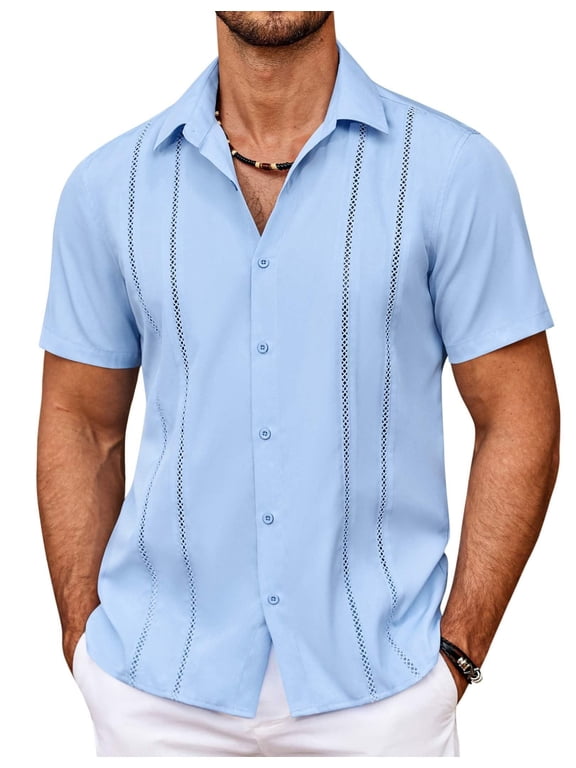 Men's Cuban Guayabera Shirt Summer Beach Vacation Shirt Casual Short Sleeve Button Down Resort Wear