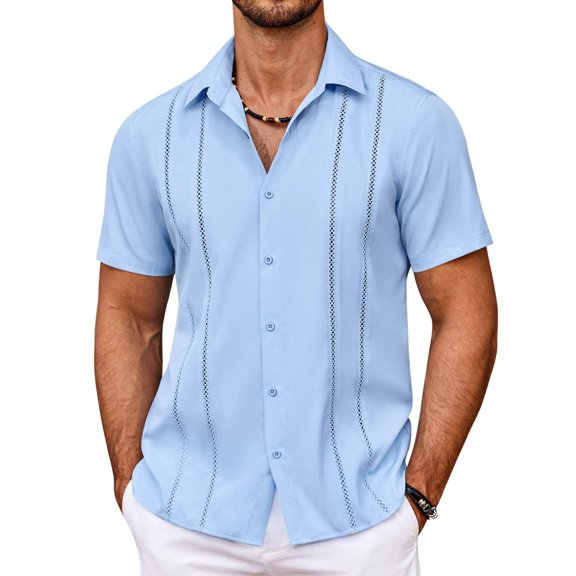 COOFANDY Men's Cuban Guayabera Shirt Summer Beach Vacation Shirt Casual Short Sleeve Button Down Resort Wear