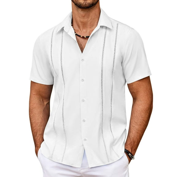 COOFANDY Men's Cuban Guayabera Shirt Summer Beach Vacation Shirt Casual Short Sleeve Button Down Resort Wear