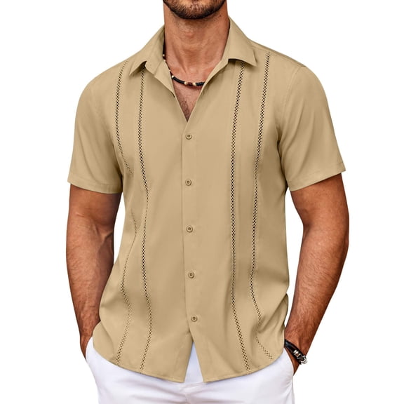 COOFANDY Men's Cuban Guayabera Shirt Summer Beach Vacation Shirt Casual Short Sleeve Button Down Resort Wear