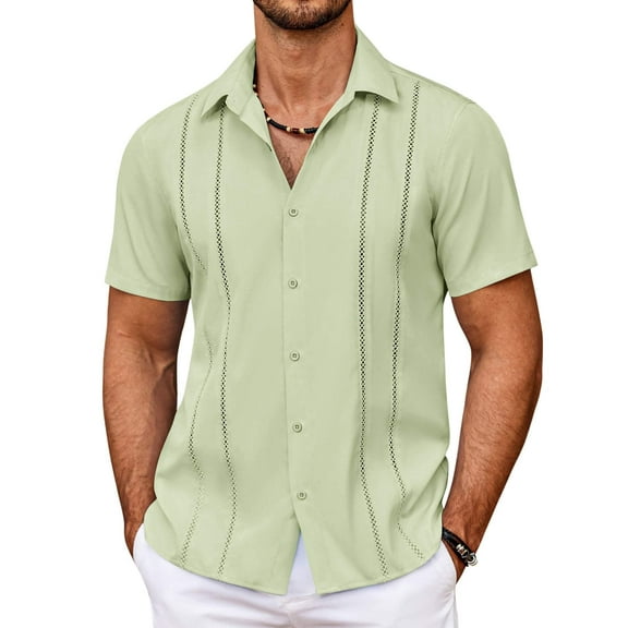 COOFANDY Men's Cuban Guayabera Shirt Summer Beach Vacation Shirt Casual Short Sleeve Button Down Resort Wear