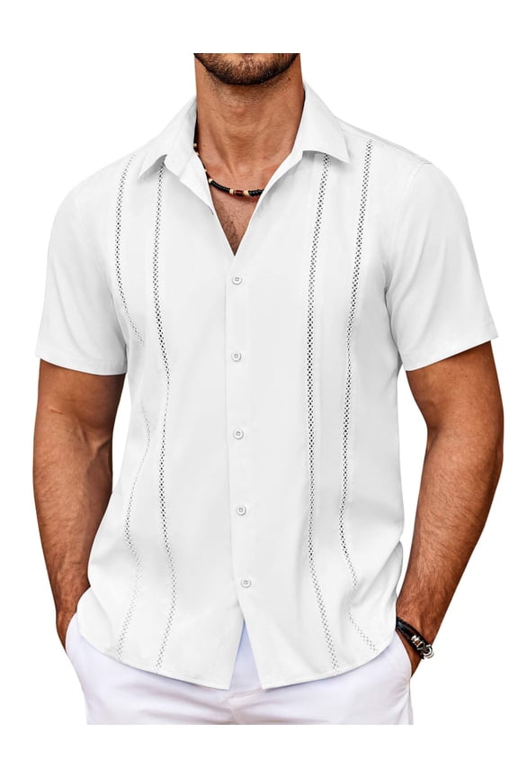 Men's Cuban Guayabera Shirt Summer Beach Vacation Shirt Casual Short Sleeve Button Down Resort Wear