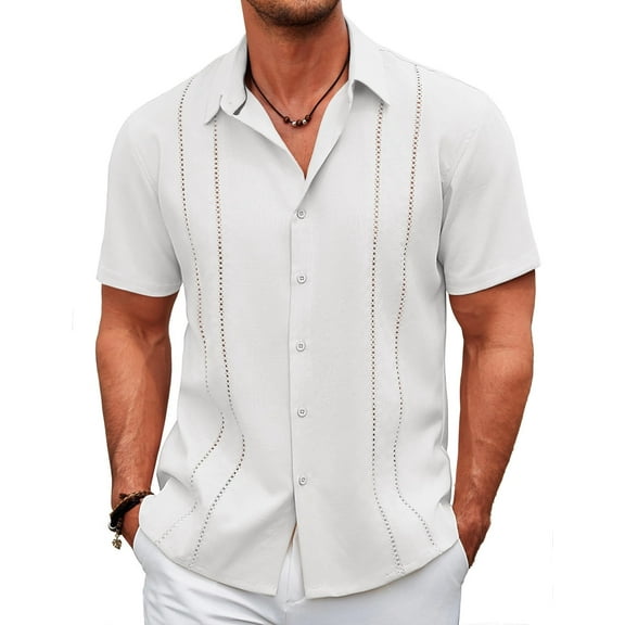 COOFANDY Men's Casual Beach Shirts Button Down Short Sleeve Shirts Summer Cuban Guayabera Shirt Vacation Cruise