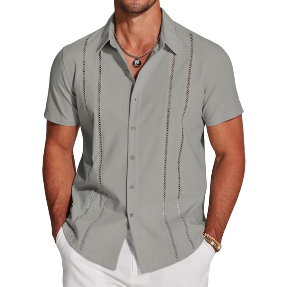 COOFANDY Men's Cuban Guayabera Short Sleeve Button Down Shirt - Casual Summer Beach Linen Shirts