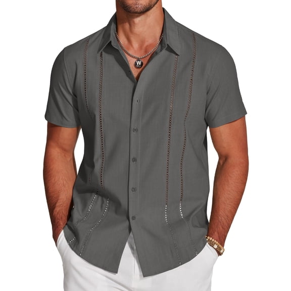 COOFANDY Men's Cuban Guayabera Short Sleeve Button Down Shirt - Casual Summer Beach Linen Shirts