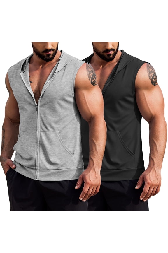 Gym Sleeveless Shirts for Men Cut Offk Top Zip Up Elastic Hem Mens Workoutk Hoodie