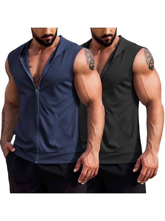 Gym Muscle Tee Cut Off T Shirts Gym Workout Sleeveless Tops for Men Beachk Top with Zip