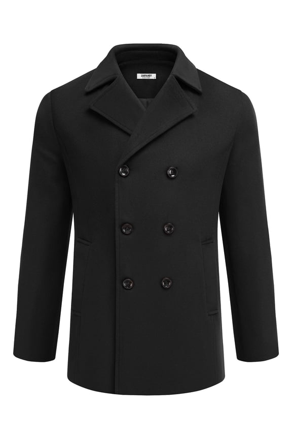 Mens Coat Double Breasted Short Trench Coat, Business Casual Knee-Length Overcoat with Lapel Collar, Slim Fit for Fall and Winter