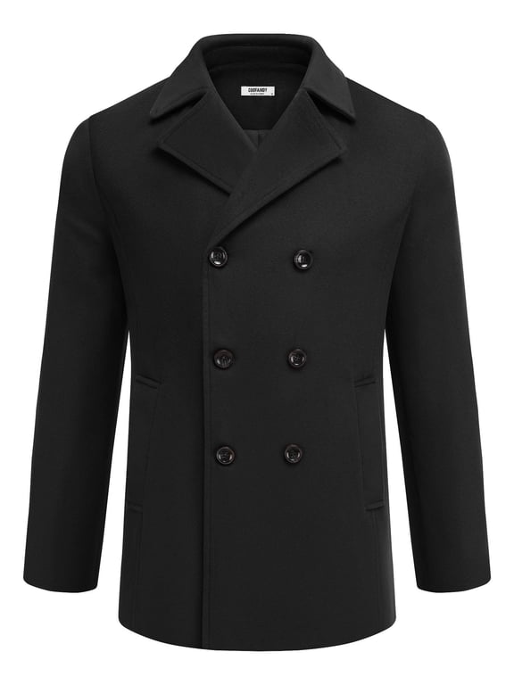 Mens Coat Double Breasted Short Trench Coat, Business Casual Knee-Length Overcoat with Lapel Collar, Slim Fit for Fall and Winter