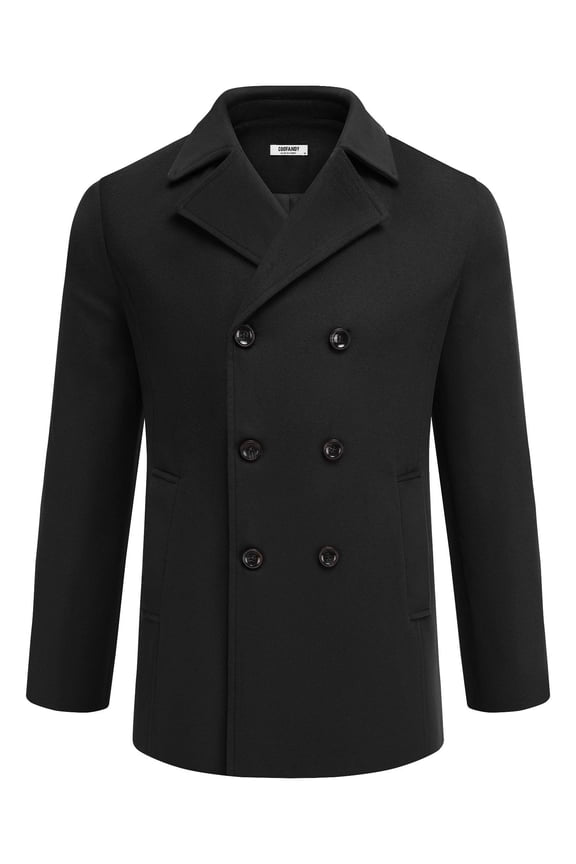 Mens Coat Double Breasted Short Trench Coat, Business Casual Knee-Length Overcoat with Lapel Collar, Slim Fit for Fall and Winter