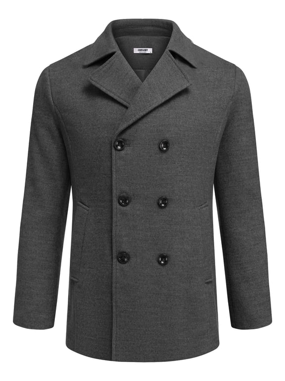 Mens Coat Double Breasted Short Trench Coat, Business Casual Knee-Length Overcoat with Lapel Collar, Slim Fit for Fall and Winter