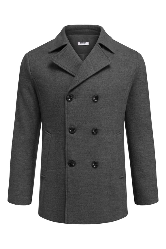 Mens Coat Double Breasted Short Trench Coat, Business Casual Knee-Length Overcoat with Lapel Collar, Slim Fit for Fall and Winter