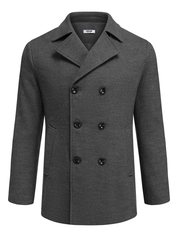 Mens Coat Double Breasted Short Trench Coat, Business Casual Knee-Length Overcoat with Lapel Collar, Slim Fit for Fall and Winter