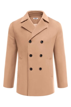 Mens Coat Double Breasted Short Trench Coat, Business Casual Knee-Length Overcoat with Lapel Collar, Slim Fit for Fall and Winter