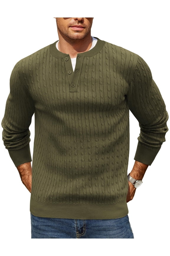 Men's Dress Henley Sweater Slim Fit Lightweight Knitted Pullover Casual Fashion Long Sleeve Sweater
