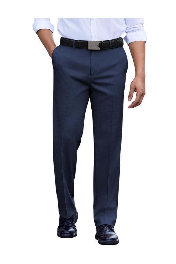 Men's Dress Pants Flat Front Straight Suit Pants Wrinkle Free Expandable Waist Casual Pant for Men