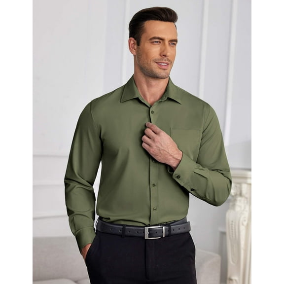 COOFANDY Wrinkle Free Untucked Shirts for Men Long Sleeve Button Down Shirt Business Dress Shirts