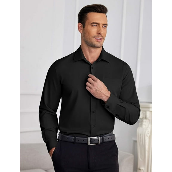 COOFANDY Wrinkle Free Untucked Shirts for Men Long Sleeve Button Down Shirt Business Dress Shirts