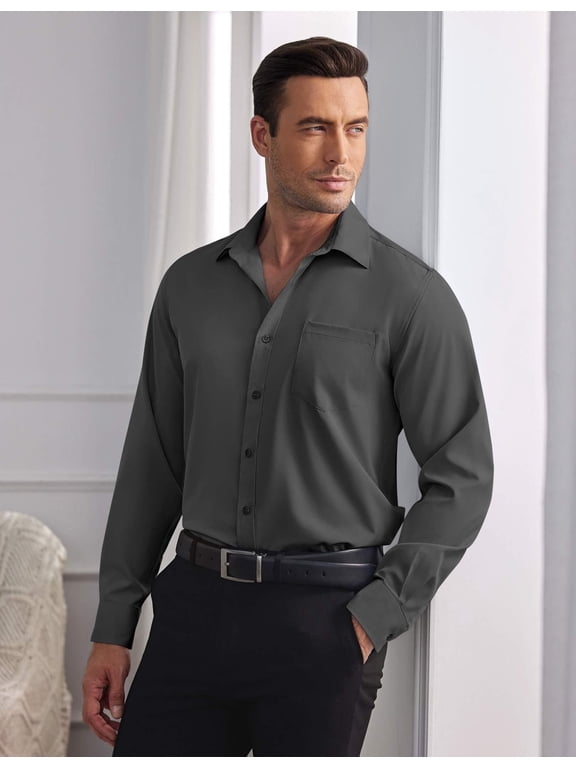 Wrinkle Free Untucked Shirts for Men Long Sleeve Button Down Shirt Business Dress Shirts