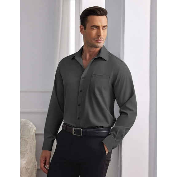 COOFANDY Wrinkle Free Untucked Shirts for Men Long Sleeve Button Down Shirt Business Dress Shirts