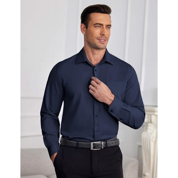 COOFANDY Wrinkle Free Untucked Shirts for Men Long Sleeve Button Down Shirt Business Dress Shirts