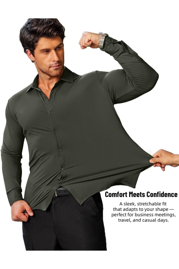 Men's Button Down Shirts Long Sleeve Stretch Dress Shirt Wrinkle Free Business Shirt