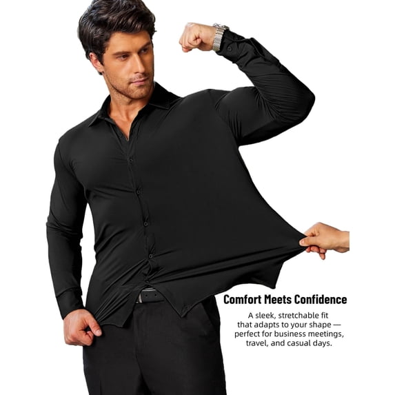 COOFANDY Men Stretch Dress Shirt Wrinkle Free Button Down Shirt Long Sleeve Shirts for Men