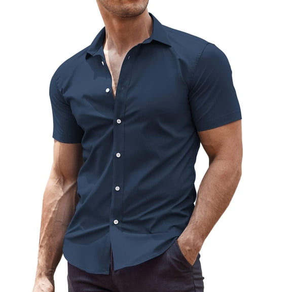 COOFANDY Men's Muscle Fit Dress Shirts Wrinkle-Free Short Sleeve Casual Button Down Shirt