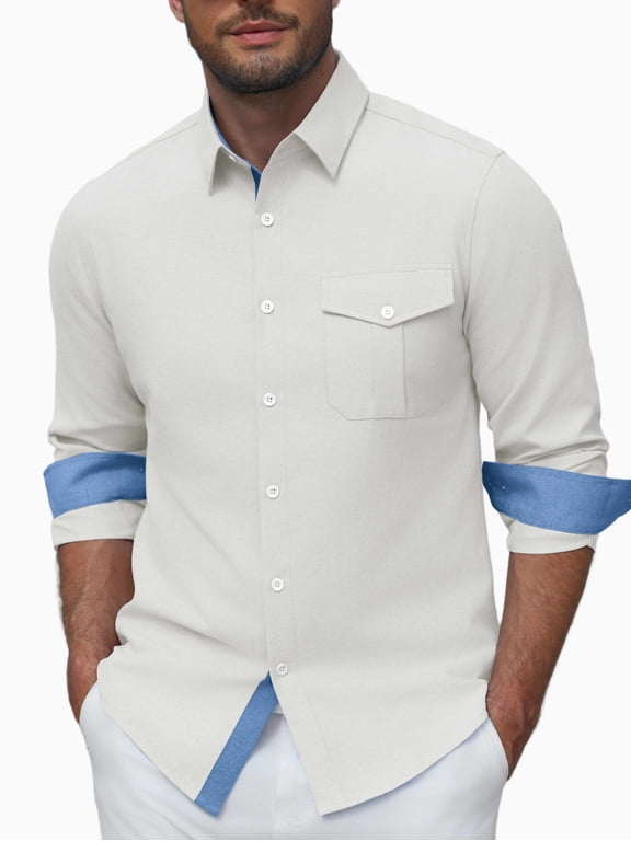 Men's Dress Shirts Solid Long Sleeve Stretch Wrinkle-Free Formal Shirt Business Casual Button Down Shirts, Contrasting Color Collars and Cuffs