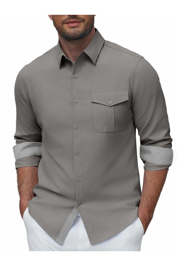 Men's Dress Shirts Solid Long Sleeve Stretch Wrinkle-Free Formal Shirt Business Casual Button Down Shirts, Contrasting Color Collars and Cuffs