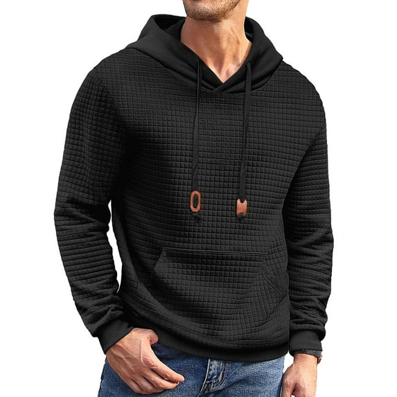 COOFANDY Men's Pullover Hoodies Plaid Jacquard Long Sleeve Drawstring Hipster Casual Hooded Sweatshirts with Kanga Pockets