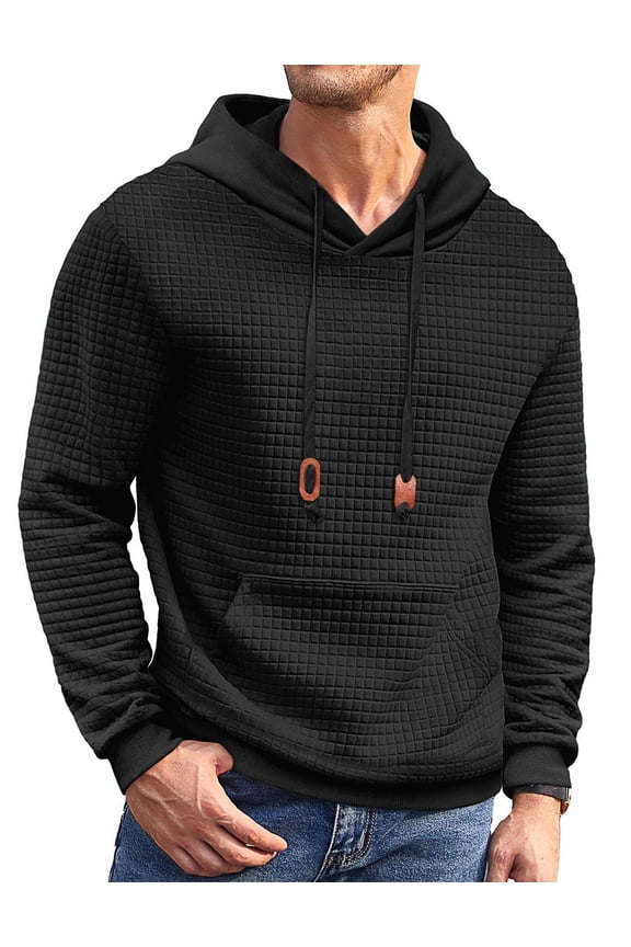 Men's Pullover Hoodies Plaid Jacquard Long Sleeve Drawstring Hipster Casual Hooded Sweatshirts with Kanga Pockets