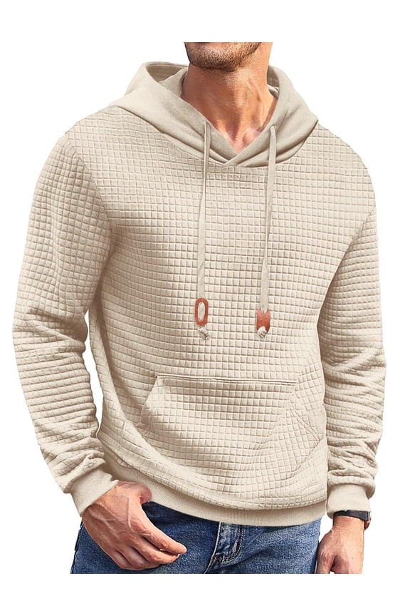 Men's Quilted Sweatshirt Casual Long Sleeve Outdoor Hoodies Pullover Hooded