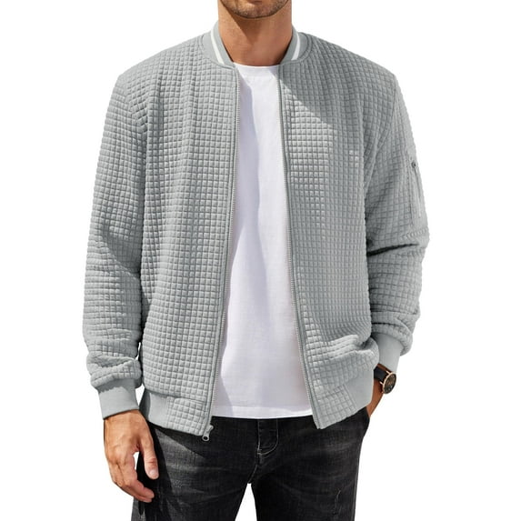 COOFANDY Men's Fashion Quarter Zip Pullover Long Sleeve Quilted Sweatshirt Plaid Jacquard Polo Mock Neck Sweaters