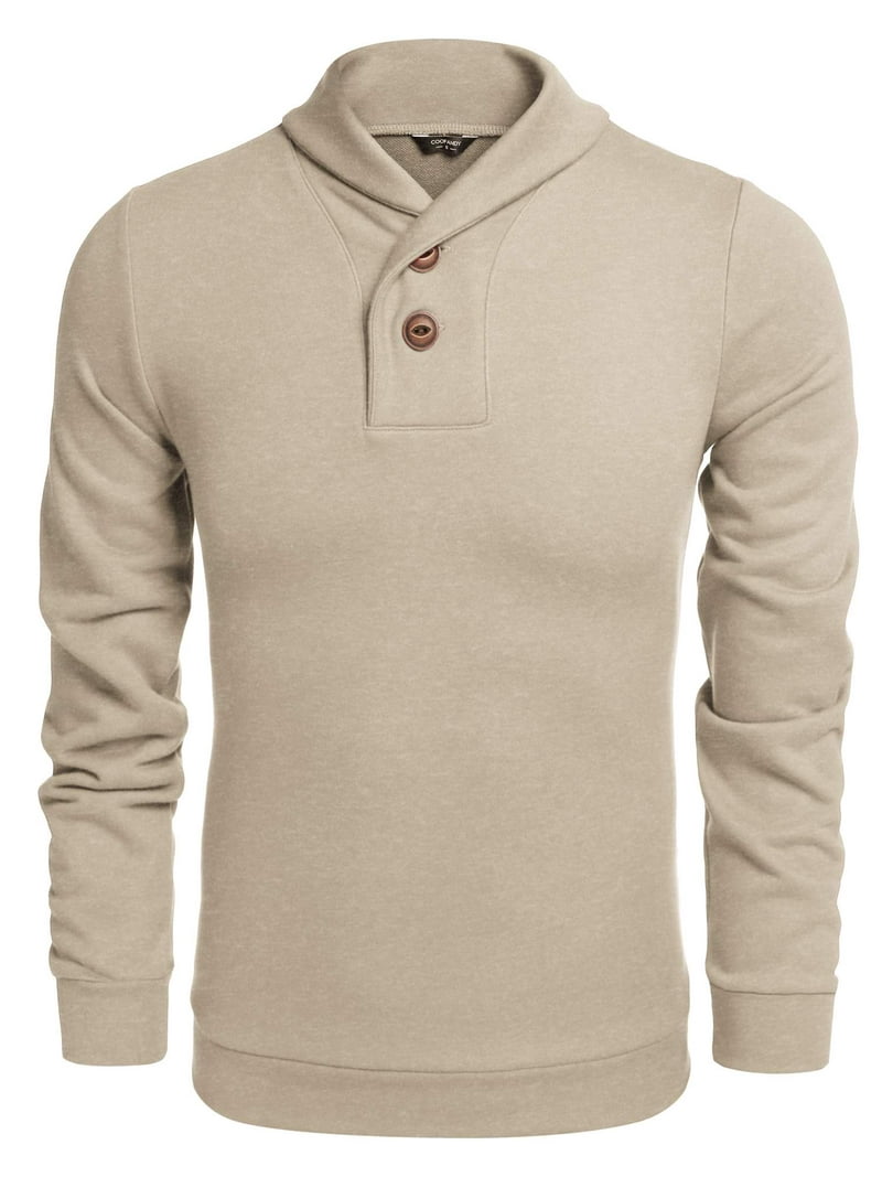 COOFANDY Men's Fashion Shawl Collar Pullover Casual Long Sleeve