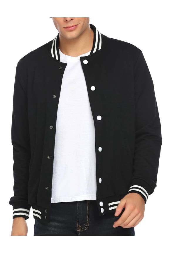 Men Fashion Long Sleeve Button Front Cotton Bomber Baseball Jacket