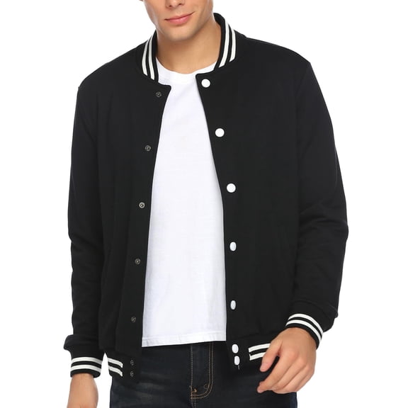 Coofandy Men Fashion Long Sleeve Button Front Cotton Bomber Baseball Jacket