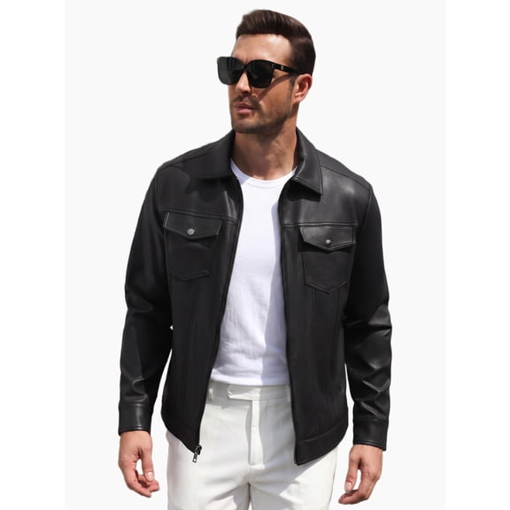 COOFANDY Men's Faux Leather Motorcycle Jacket Casual Lightweight Zip Up Trucker Outerwear with Multiple Pockets
