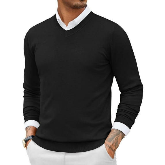 COOFANDY Men Casual V Neck Sweater Ribbed Knit Slim Fit Long Sleeve Pullover Top